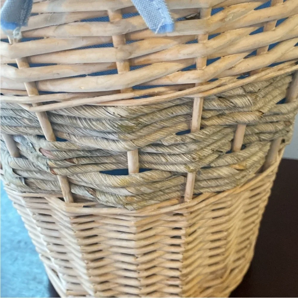 Trash Basket Woven Wicker Basket Blue Liner Small Space Decor Dorm Life